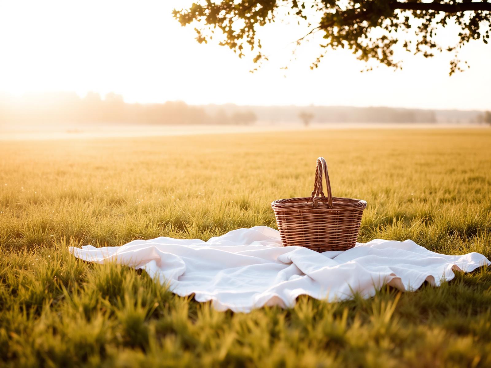 Golden-hour picnic on a private grass field